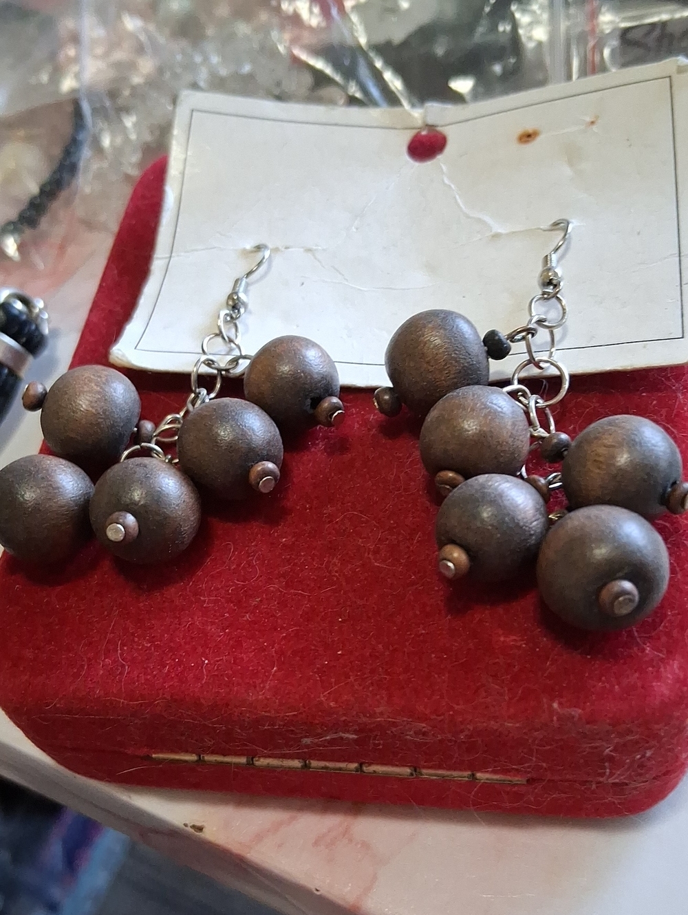 Brown Wooden Bead Cluster Dangle Earrings - Women Jewelry